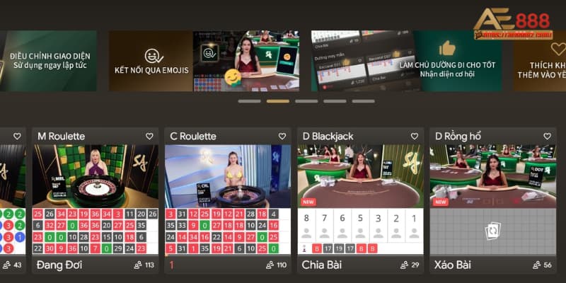 Những tựa game nổi bật ở Live Casino AE888